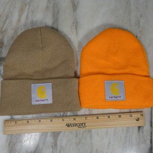 TWO- Carhartt Knit Beanie Caps Khaki and Orange